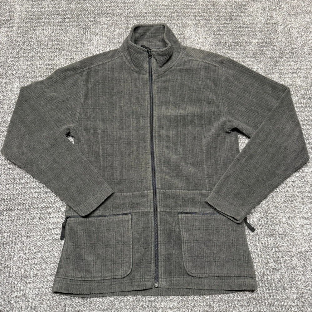 Vintage Burton Mens Thermalayer Full‎ Zip Fleece Jacket L Gray Plaid Mock Neck